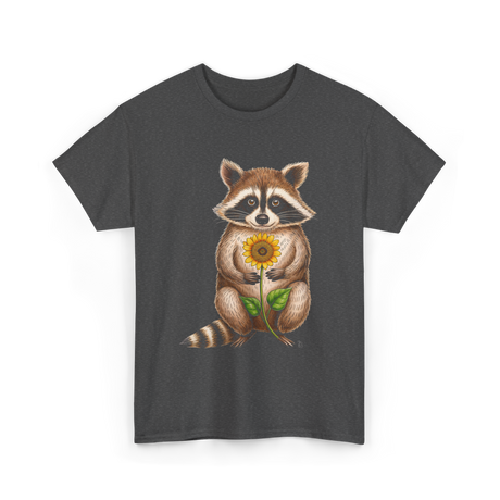 Raccoon Holding Sunflower Raccoons T-Shirt - Dark Heather