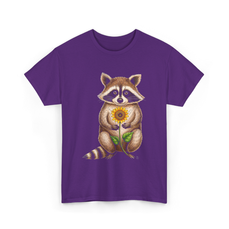 Raccoon Holding Sunflower Raccoons T-Shirt - Purple