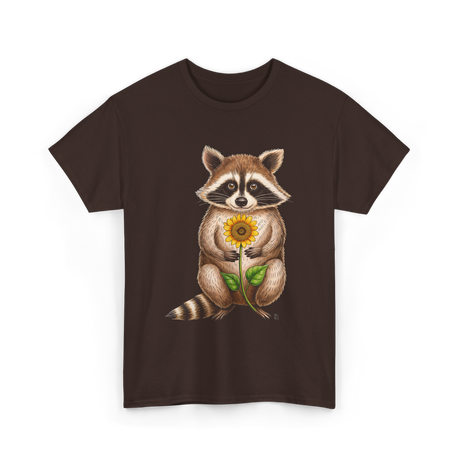 Raccoon Holding Sunflower Raccoons T-Shirt - Dark Chocolate