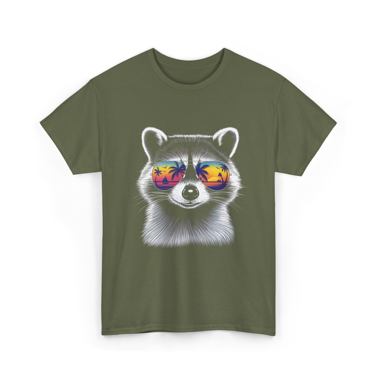 Raccoon With Sunglasses Raccoon Style T-Shirt - Military Green