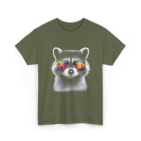 Raccoon With Sunglasses Raccoon Style T-Shirt - Military Green