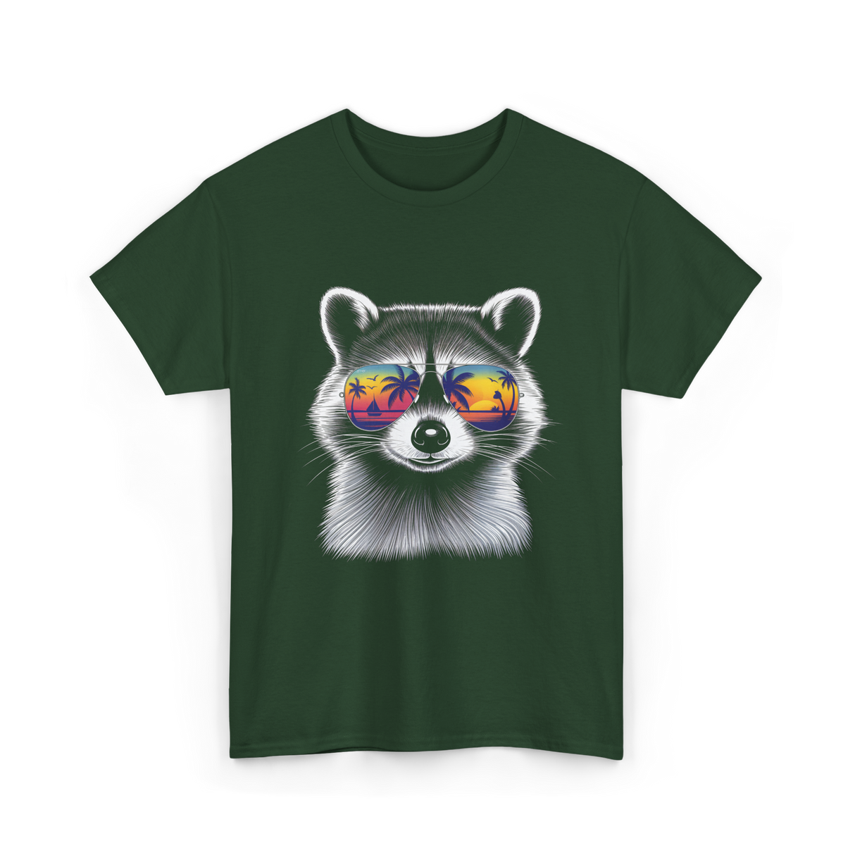 Raccoon With Sunglasses Raccoon Style T-Shirt - Forest Green