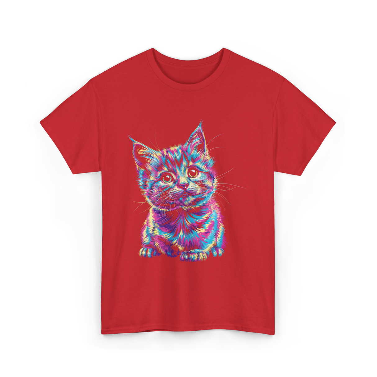 Rainbow Cat Cat Lovers T-Shirt - Red