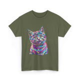 Rainbow Cat Cat Lovers T-Shirt - Military Green