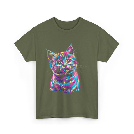 Rainbow Cat Cat Lovers T-Shirt - Military Green