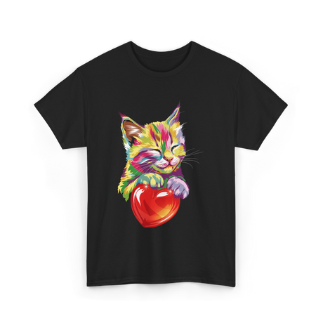 Rainbow Cute Cat Love Kitty T-Shirt - Black