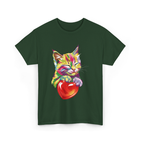 Rainbow Cute Cat Love Kitty T-Shirt - Forest Green