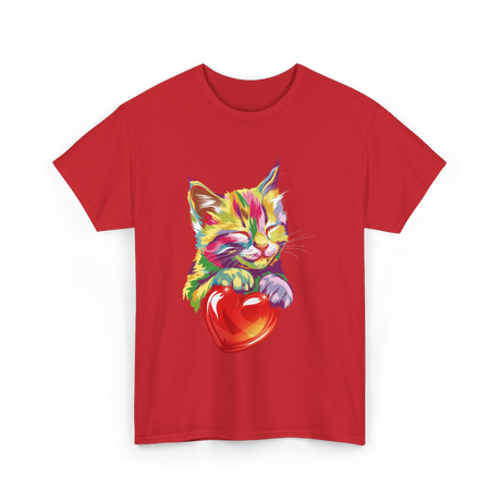 Rainbow Cute Cat Love Kitty T-Shirt - Red