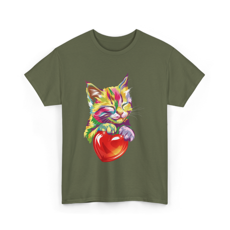 Rainbow Cute Cat Love Kitty T-Shirt - Military Green