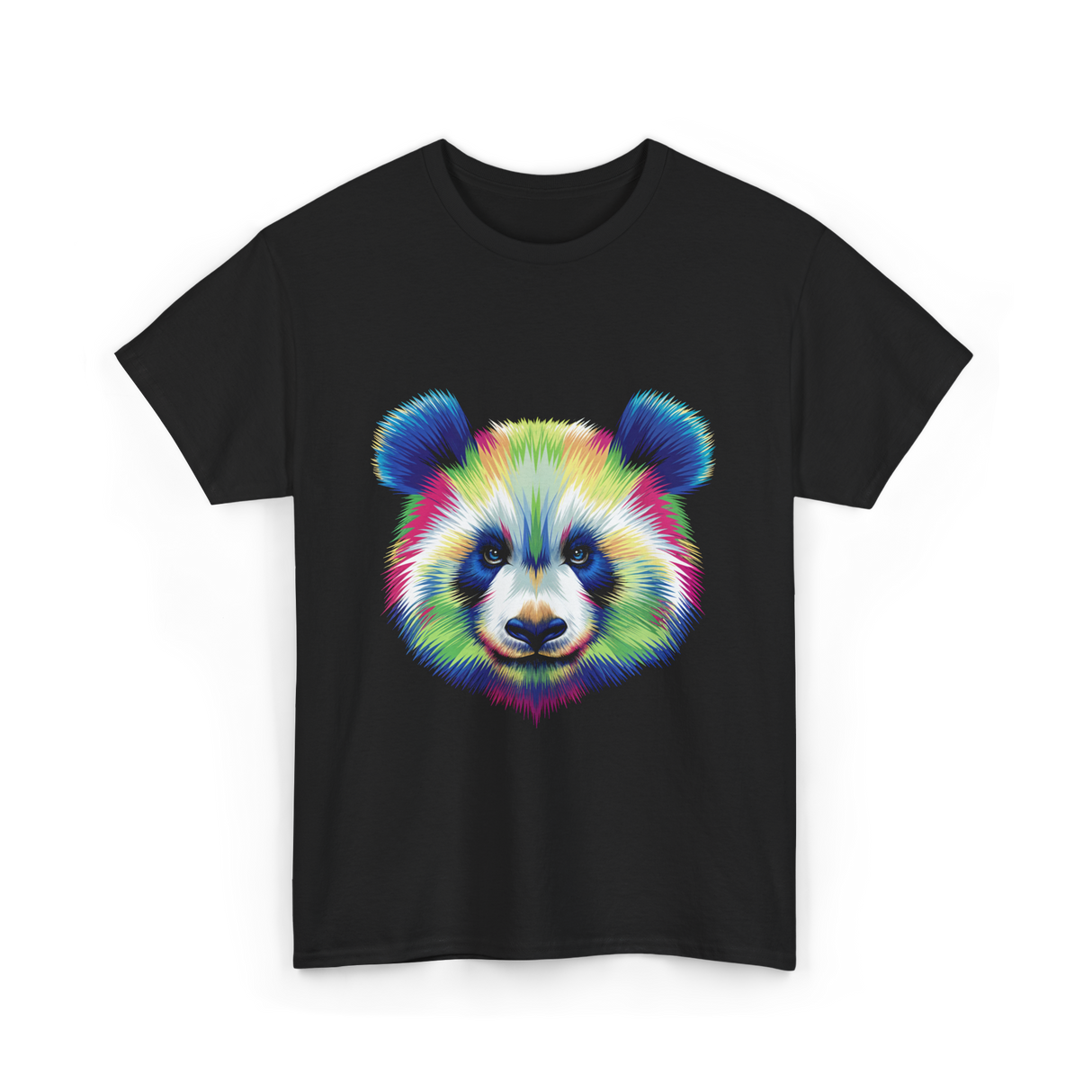 Rainbow Panda Head Panda T-Shirt - Black