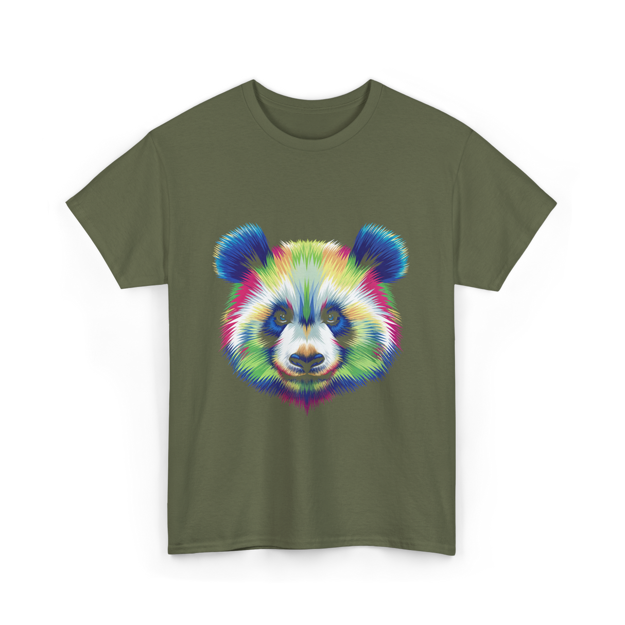 Rainbow Panda Head Panda T-Shirt - Military Green