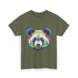 Rainbow Panda Head Panda T-Shirt - Military Green