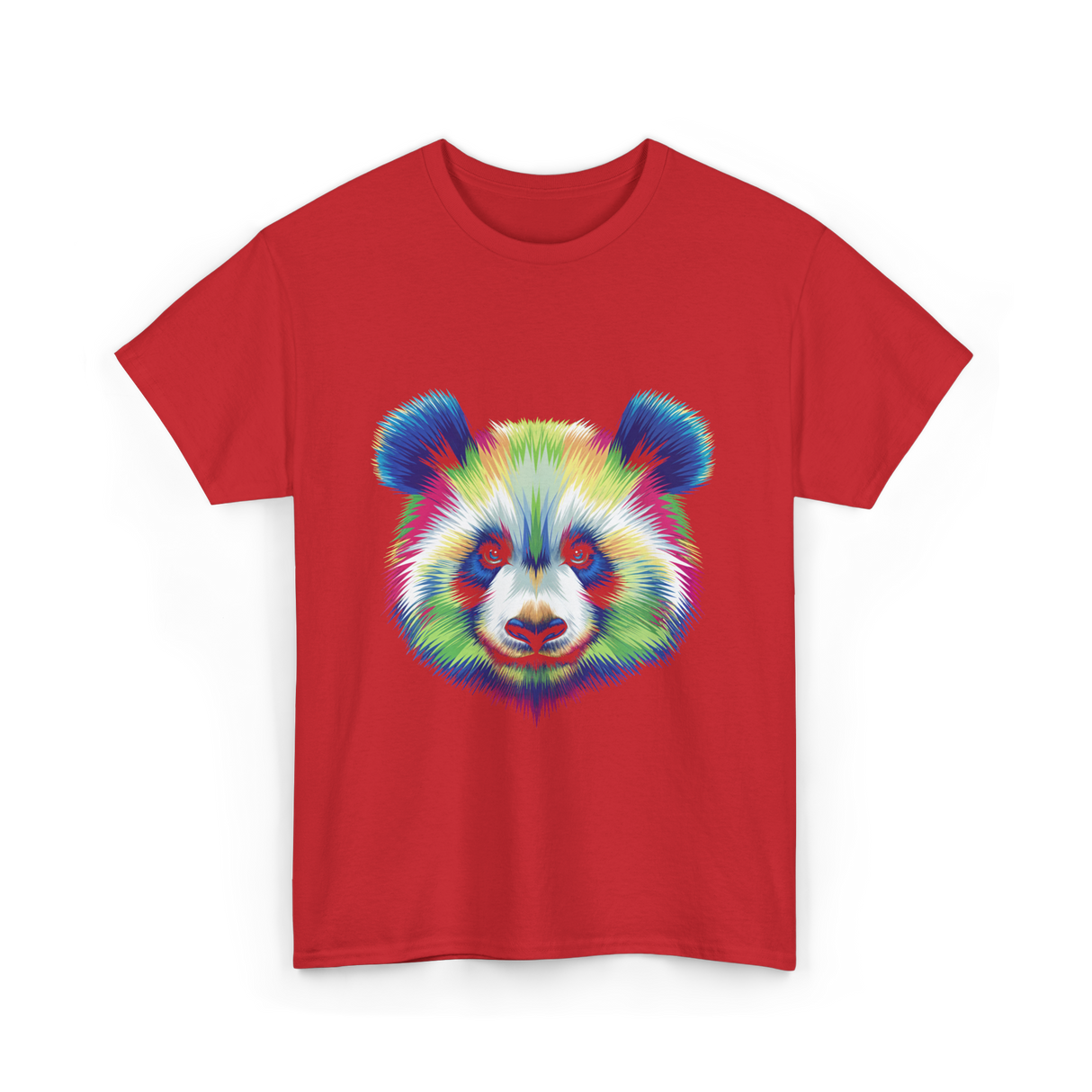 Rainbow Panda Head Panda T-Shirt - Red