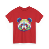 Rainbow Panda Head Panda T-Shirt - Red