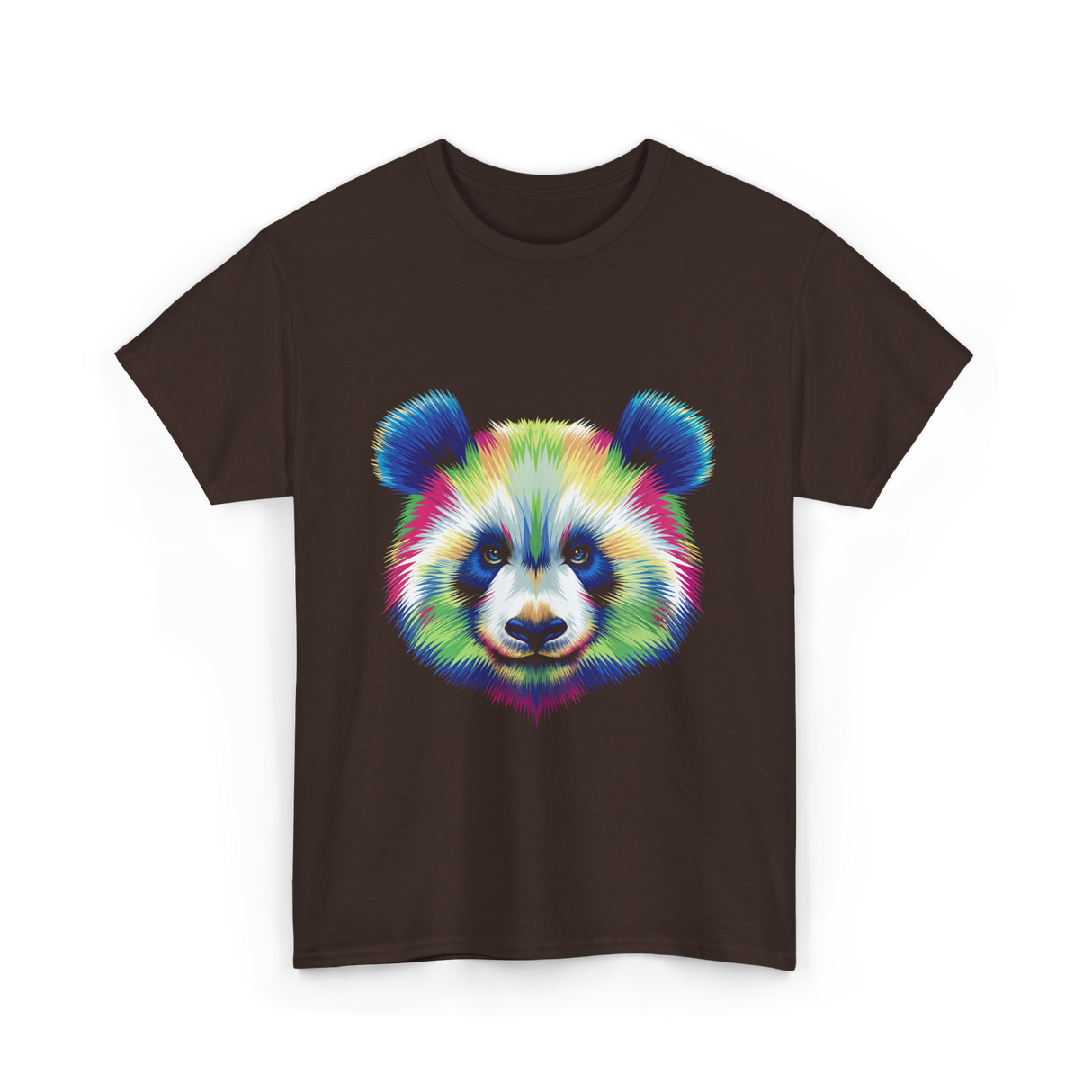 Rainbow Panda Head Panda T-Shirt - Dark Chocolate