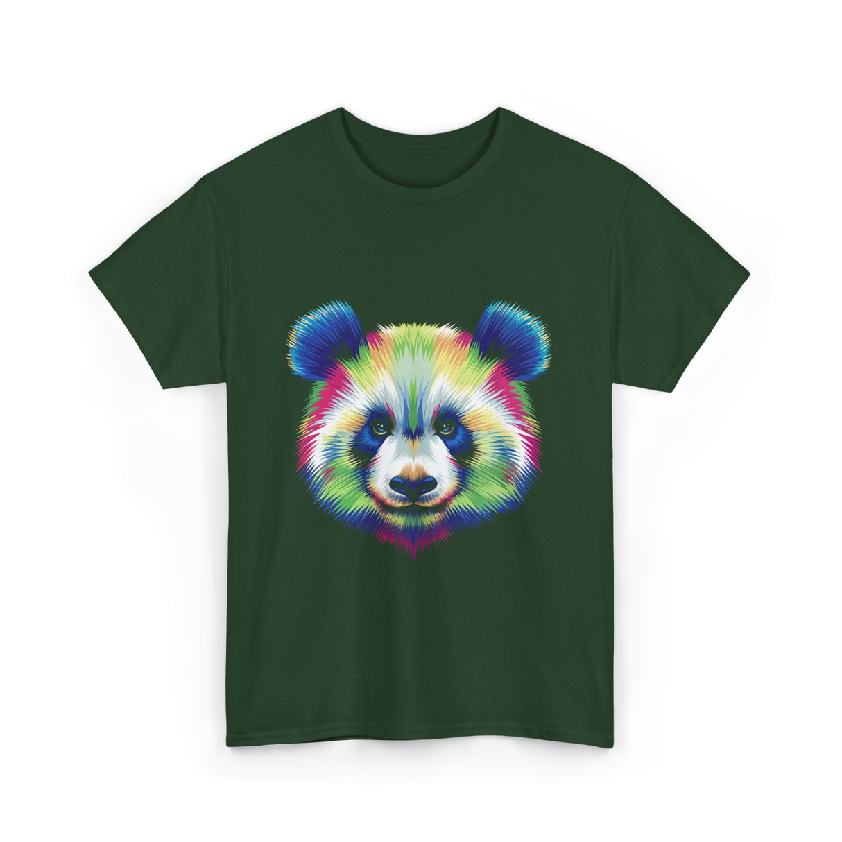 Rainbow Panda Head Panda T-Shirt - Forest Green