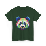 Rainbow Panda Head Panda T-Shirt - Forest Green