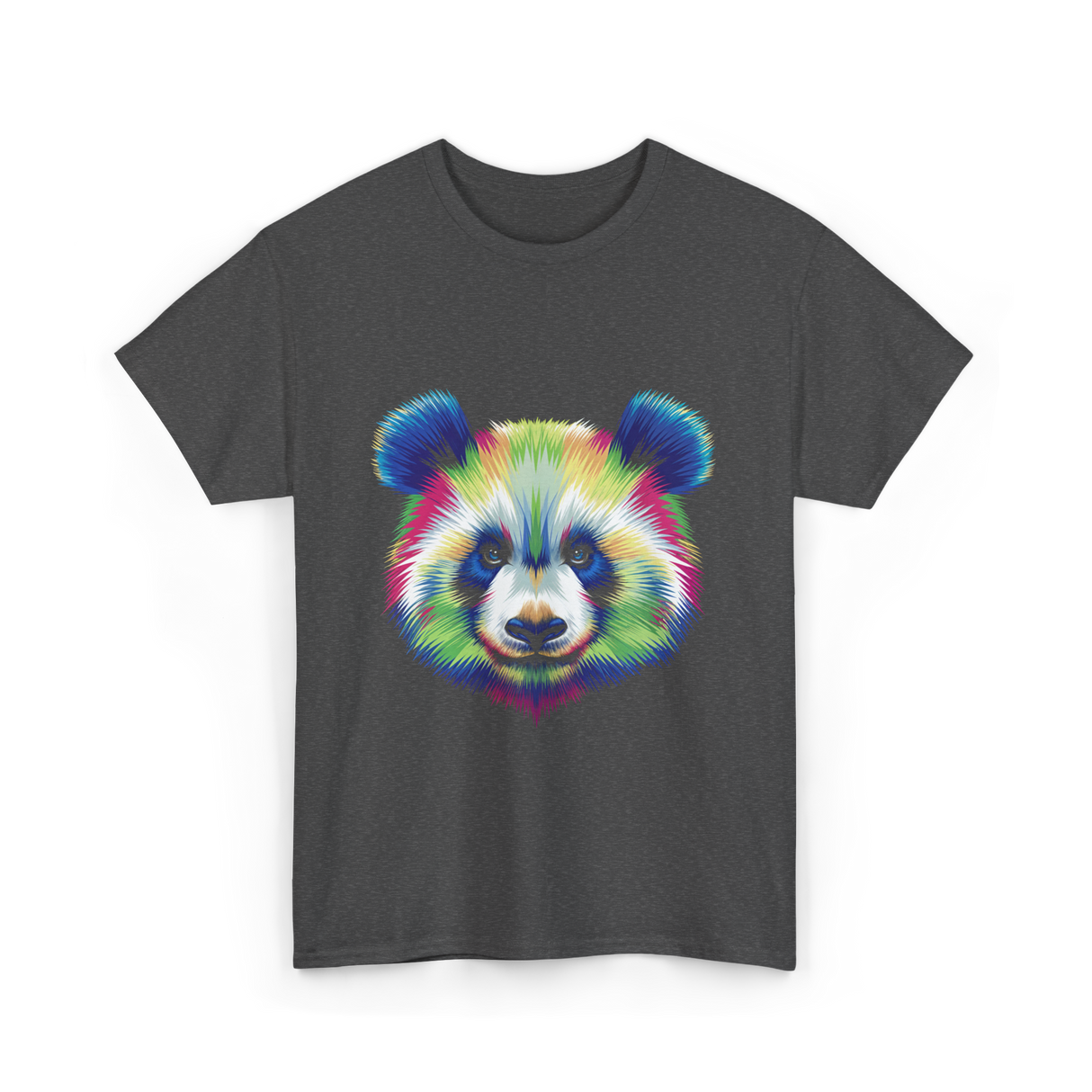 Rainbow Panda Head Panda T-Shirt - Dark Heather