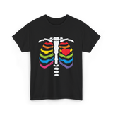 Rainbow Skeleton Heart Pride T-Shirt - Black