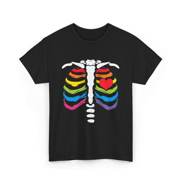 Rainbow Skeleton Heart Pride T-Shirt - Black