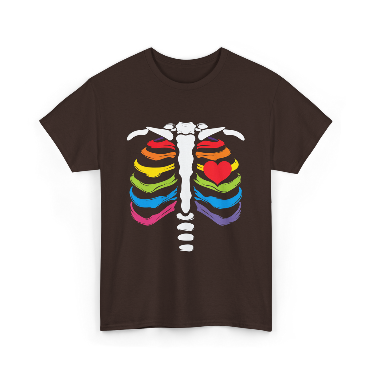 Rainbow Skeleton Heart Pride T-Shirt - Dark Chocolate