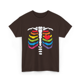 Rainbow Skeleton Heart Pride T-Shirt - Dark Chocolate