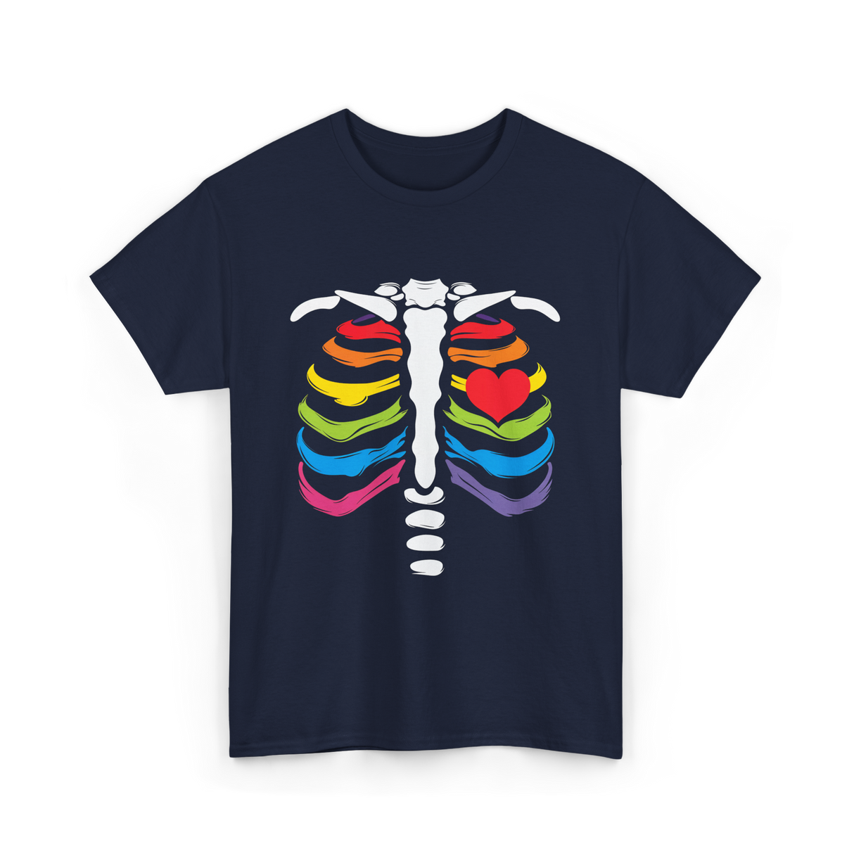 Rainbow Skeleton Heart Pride T-Shirt - Navy