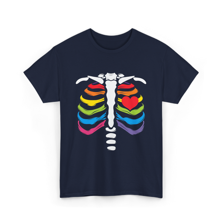 Rainbow Skeleton Heart Pride T-Shirt - Navy