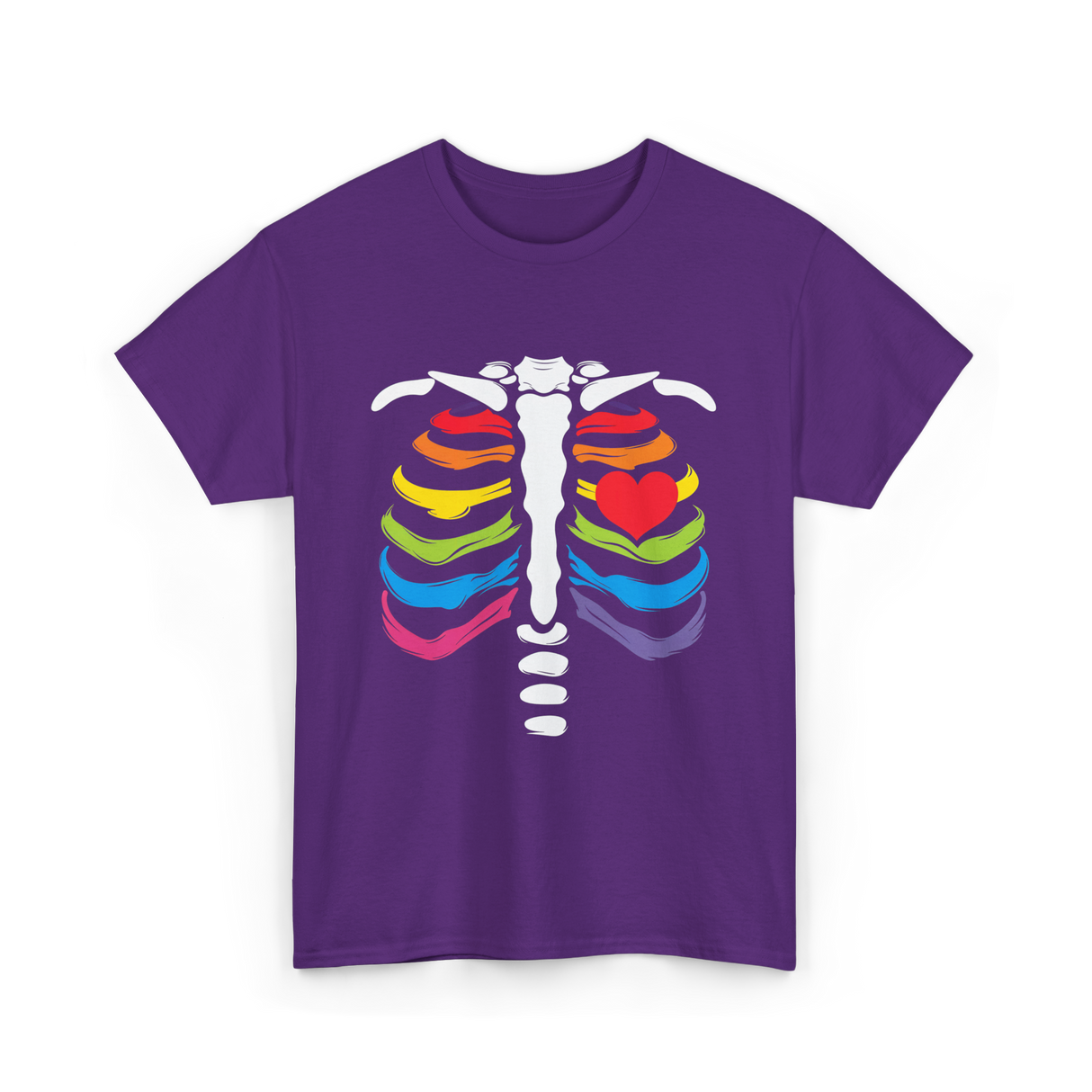 Rainbow Skeleton Heart Pride T-Shirt - Purple