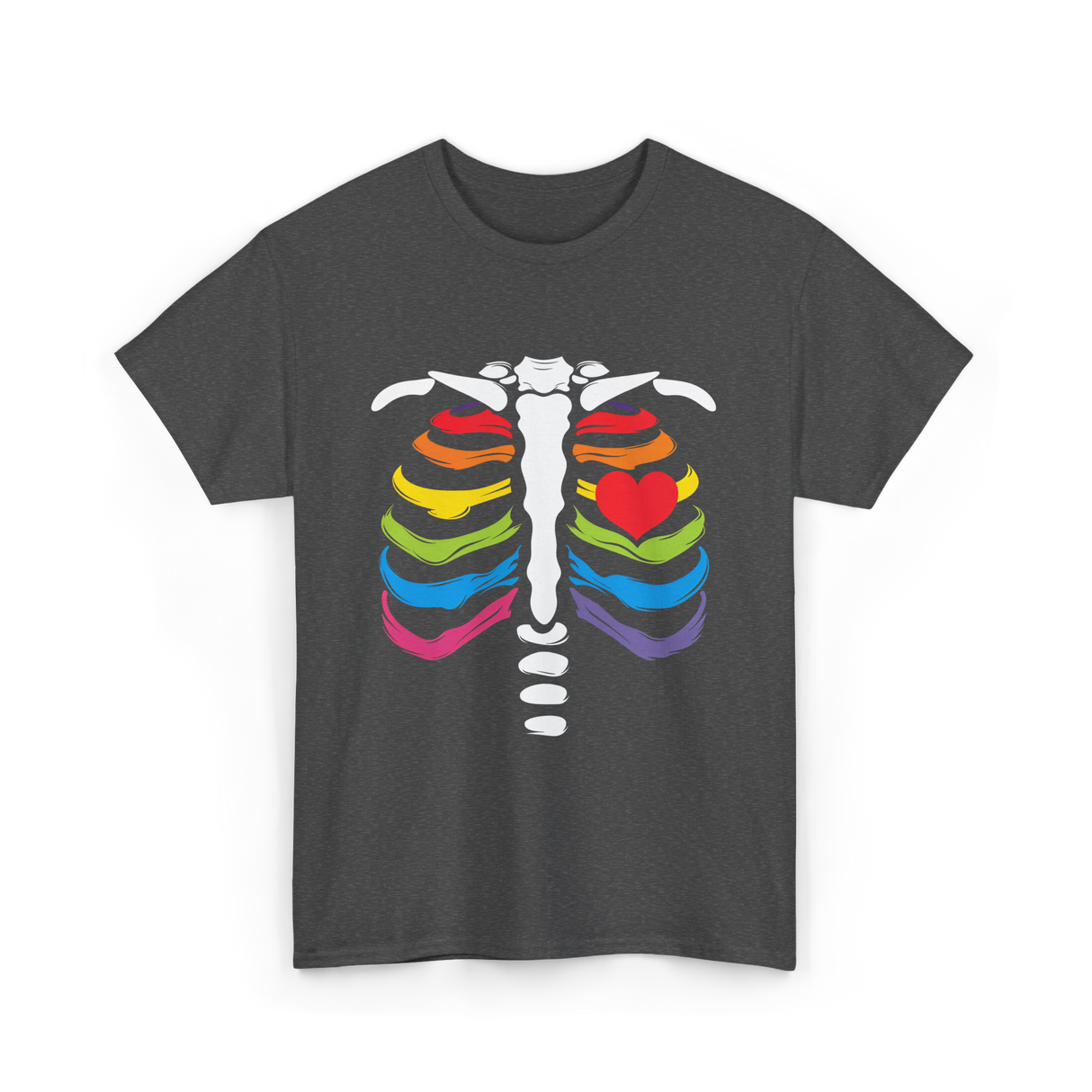 Rainbow Skeleton Heart Pride T-Shirt - Dark Heather