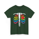 Rainbow Skeleton Heart Pride T-Shirt - Forest Green