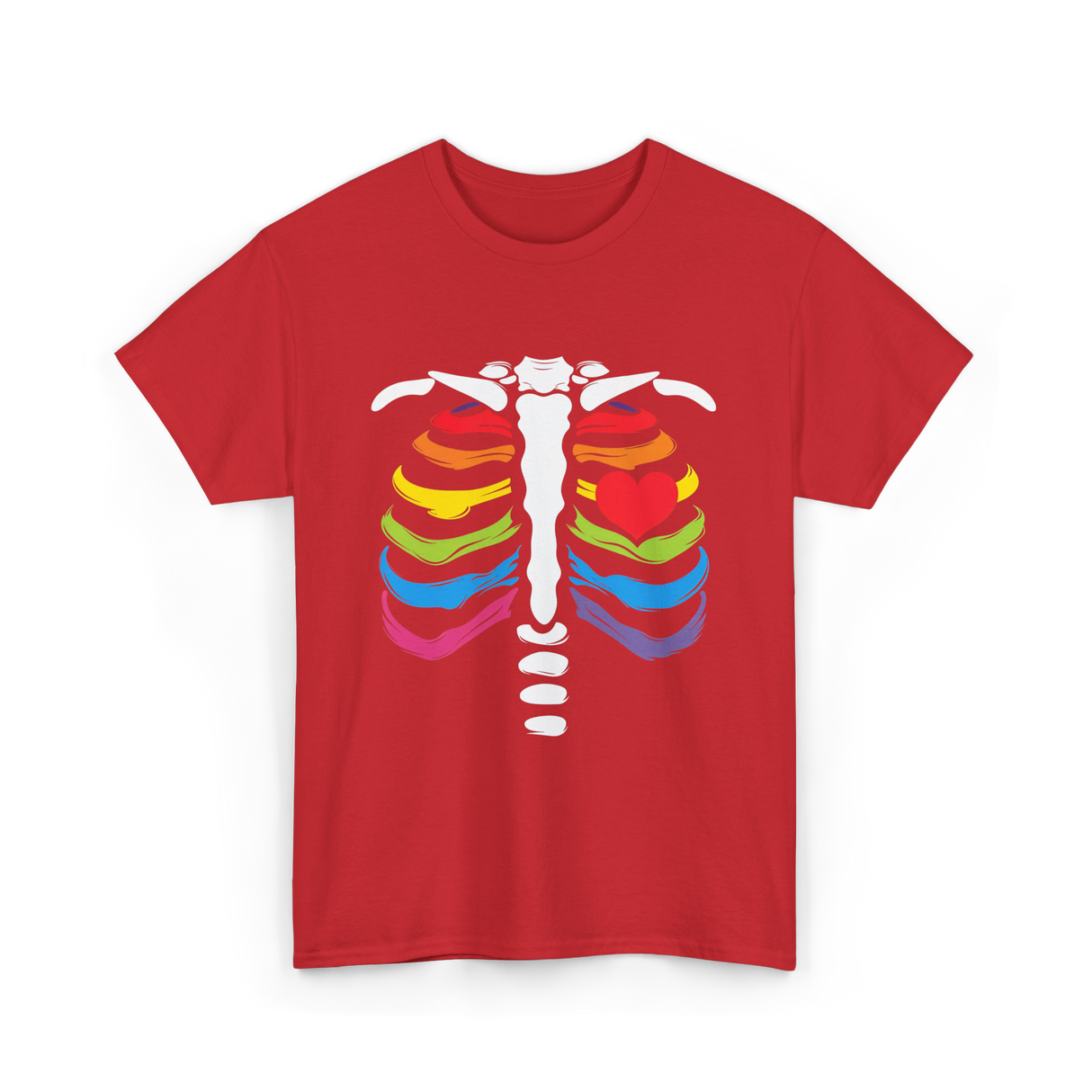 Rainbow Skeleton Heart Pride T-Shirt - Red