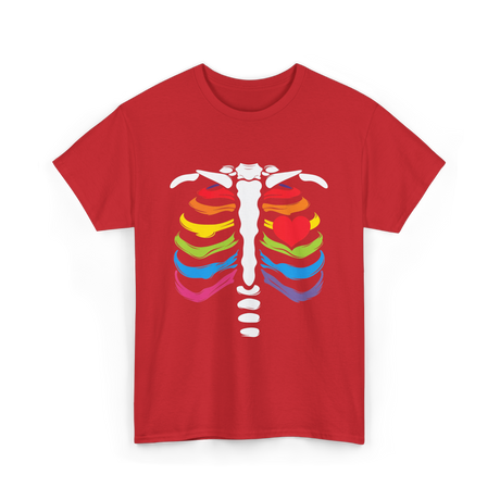 Rainbow Skeleton Heart Pride T-Shirt - Red