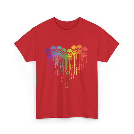 Rainbow Skull Heart LGBT Support T-Shirt - Red