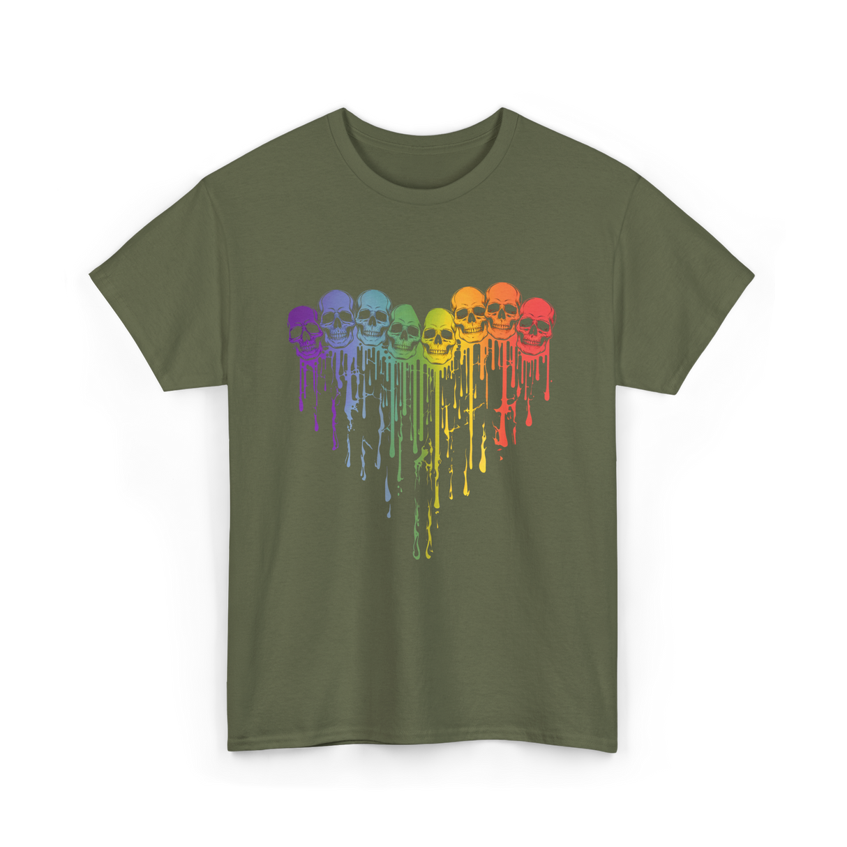 Rainbow Skull Heart LGBT Support T-Shirt - Military Green