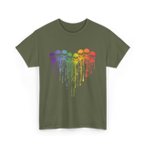 Rainbow Skull Heart LGBT Support T-Shirt - Military Green