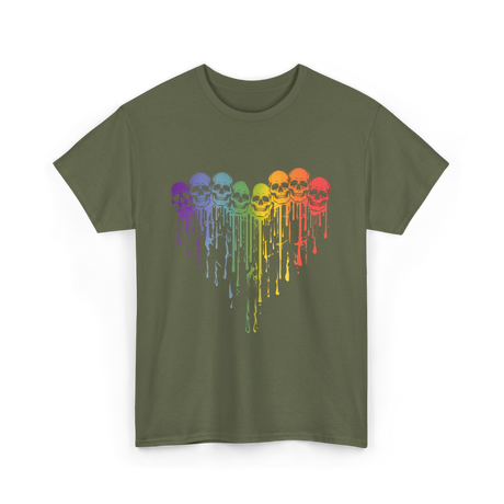 Rainbow Skull Heart LGBT Support T-Shirt - Military Green