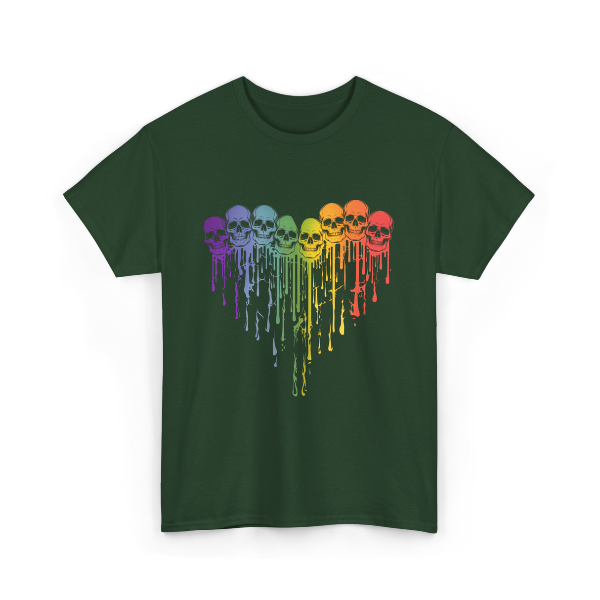 Rainbow Skull Heart LGBT Support T-Shirt - Forest Green