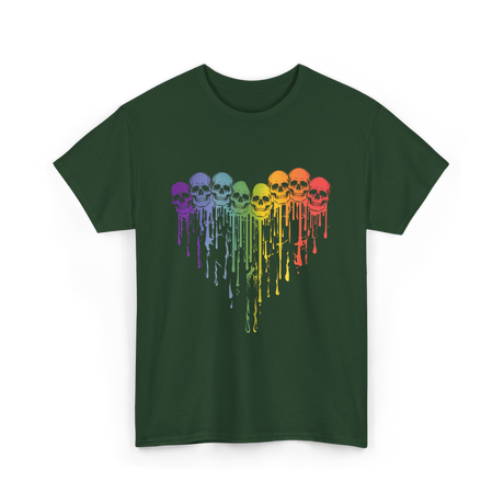 Rainbow Skull Heart LGBT Support T-Shirt - Forest Green