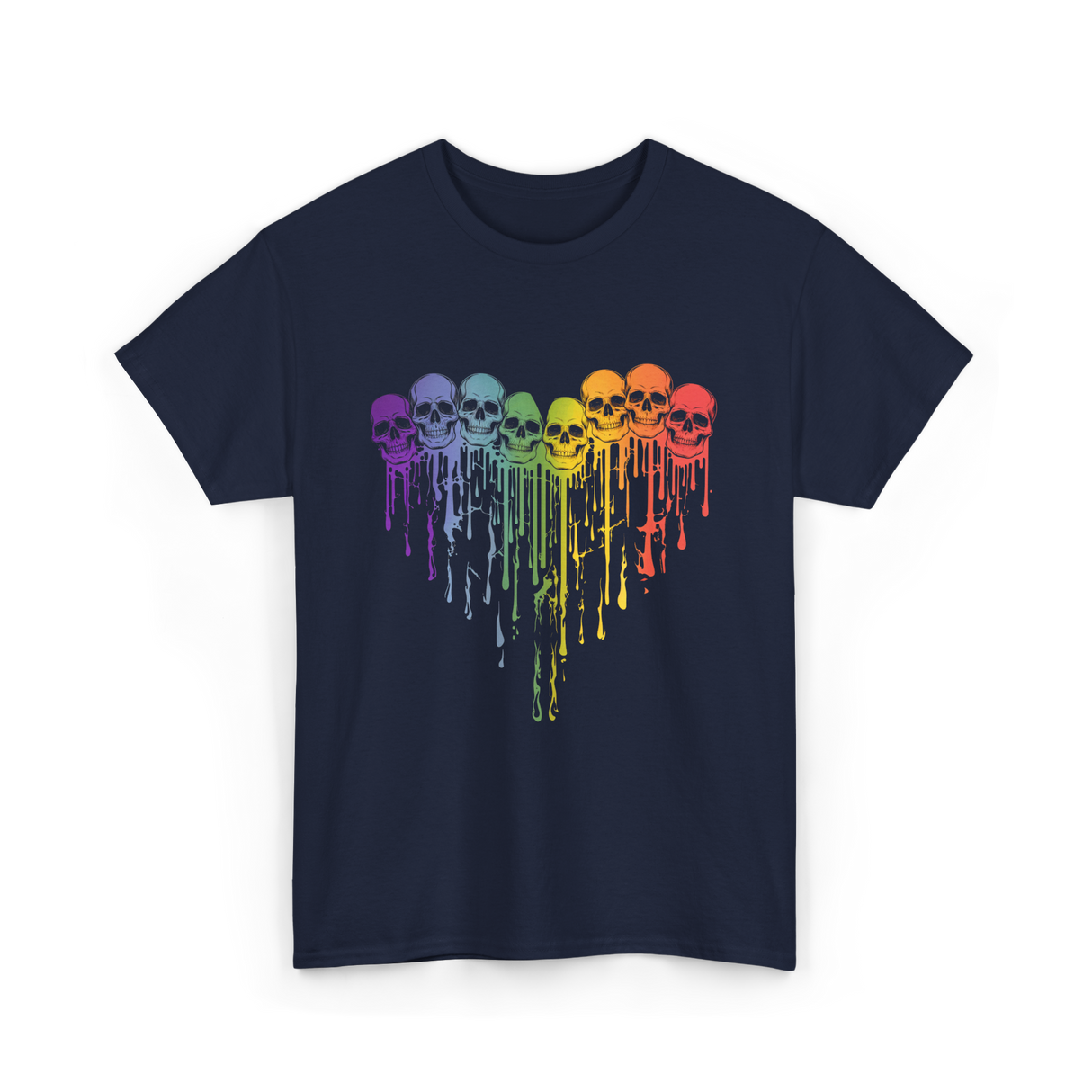 Rainbow Skull Heart LGBT Support T-Shirt - Navy