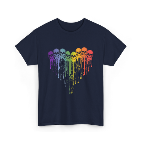 Rainbow Skull Heart LGBT Support T-Shirt - Navy