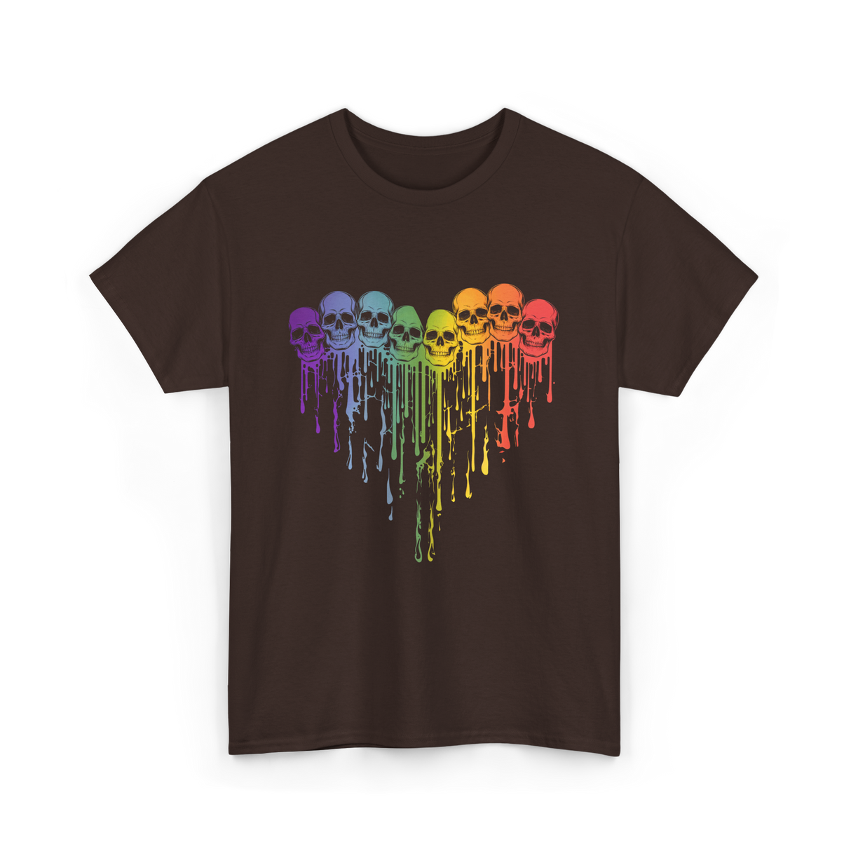 Rainbow Skull Heart LGBT Support T-Shirt - Dark Chocolate