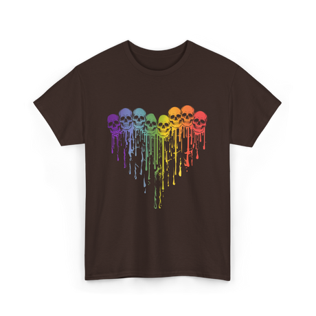 Rainbow Skull Heart LGBT Support T-Shirt - Dark Chocolate