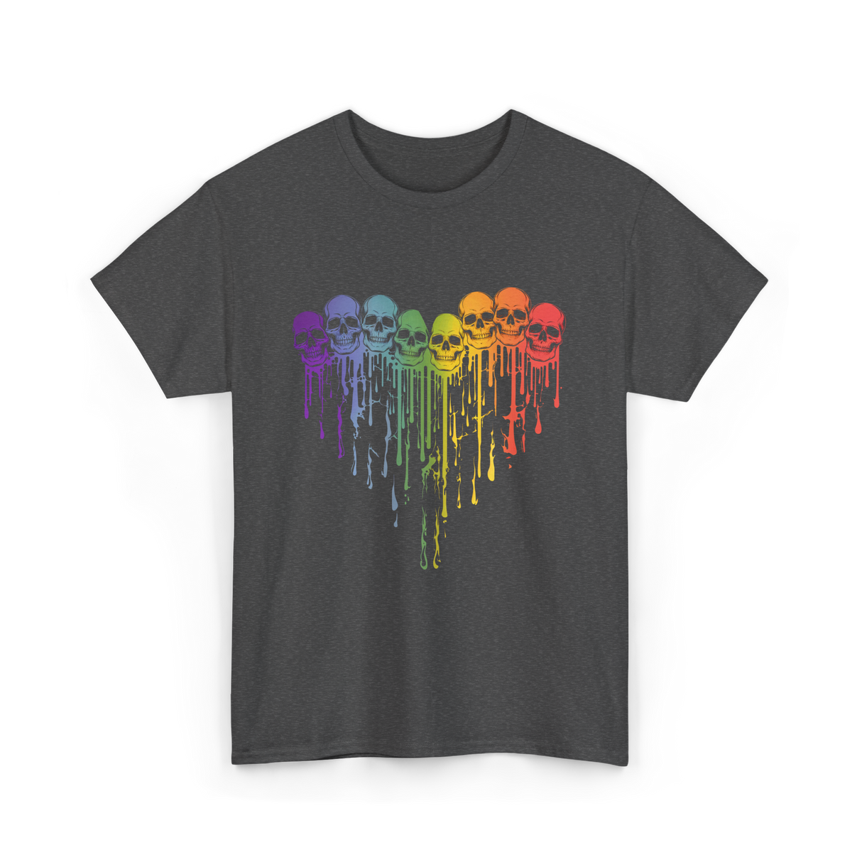 Rainbow Skull Heart LGBT Support T-Shirt - Dark Heather