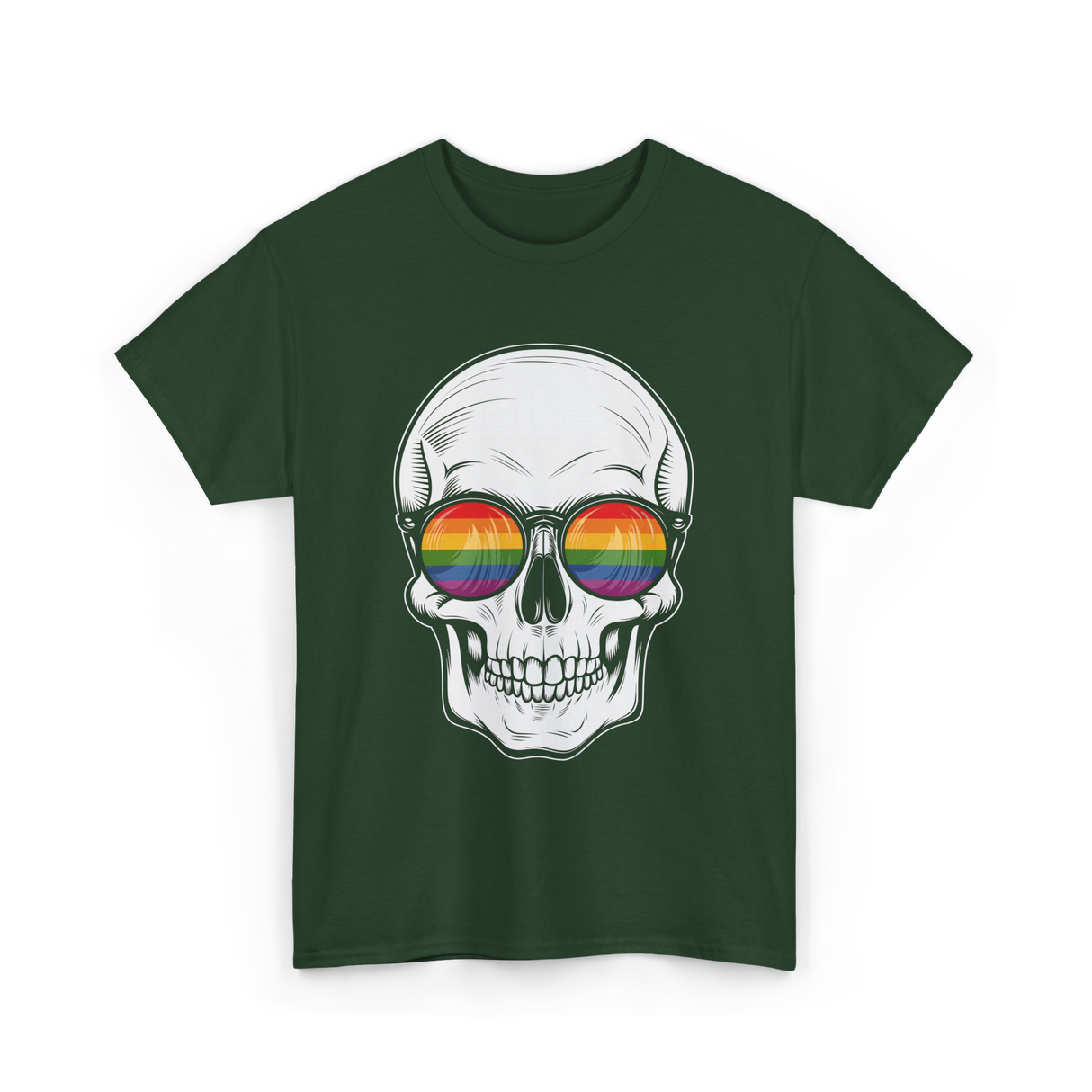 Rainbow Skull LGBT Pride T-Shirt - Forest Green