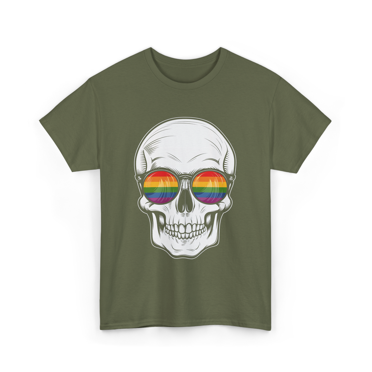 Rainbow Skull LGBT Pride T-Shirt - Military Green