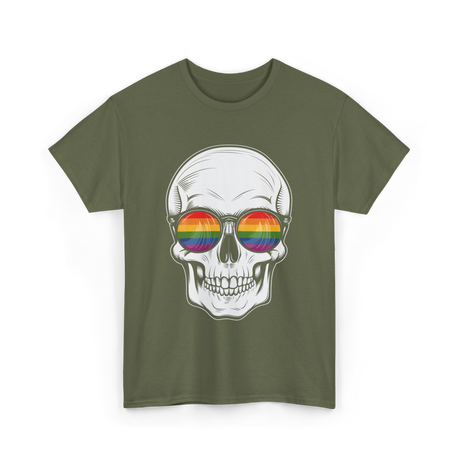 Rainbow Skull LGBT Pride T-Shirt - Military Green