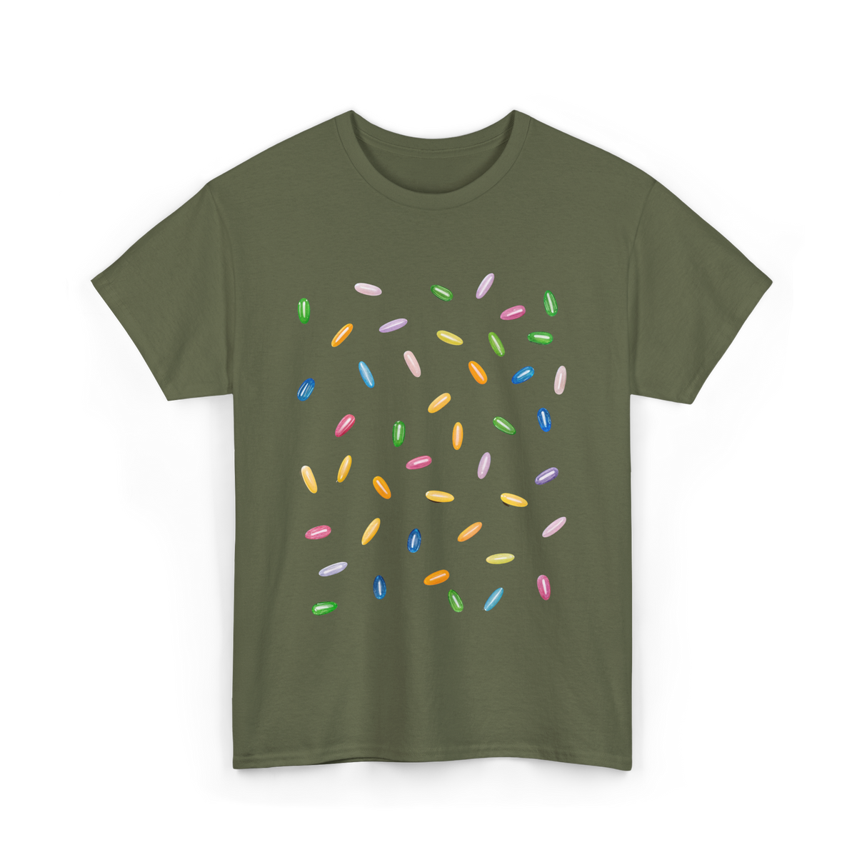 Rainbow Sprinkles Ice Cream T-Shirt - Military Green