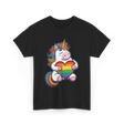 Rainbow Unicorn Heart Pride T-Shirt - Black