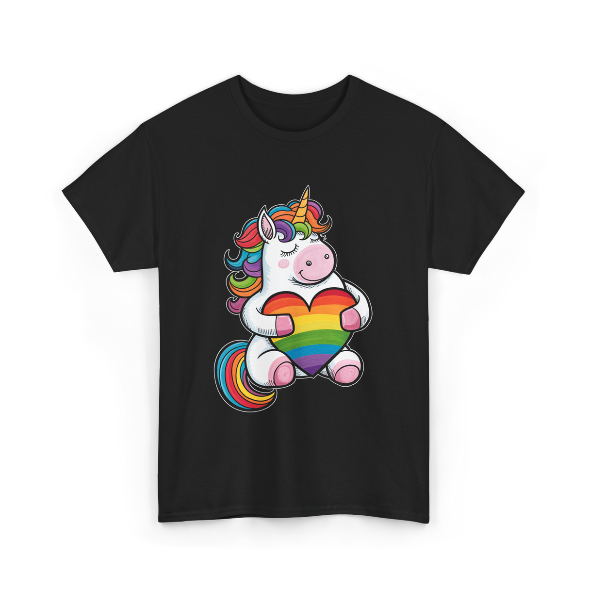 Rainbow Unicorn Heart Pride T-Shirt - Black